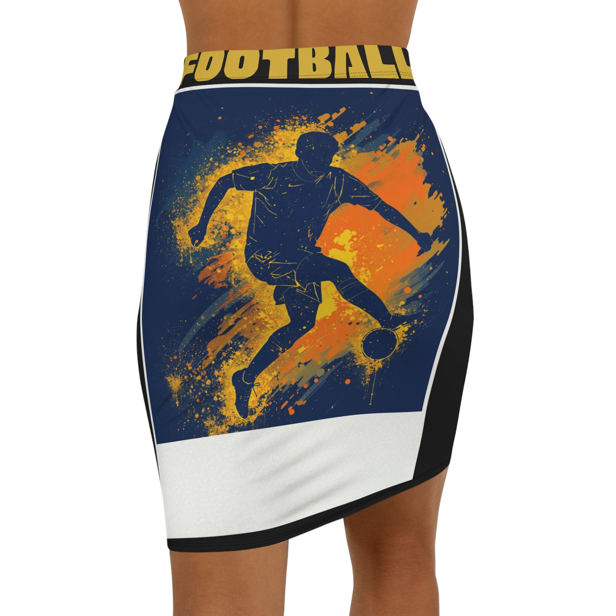 Football Silhouette Women's Pencil Skirt — Soccer Player Graphic Mid-Waist Skirt