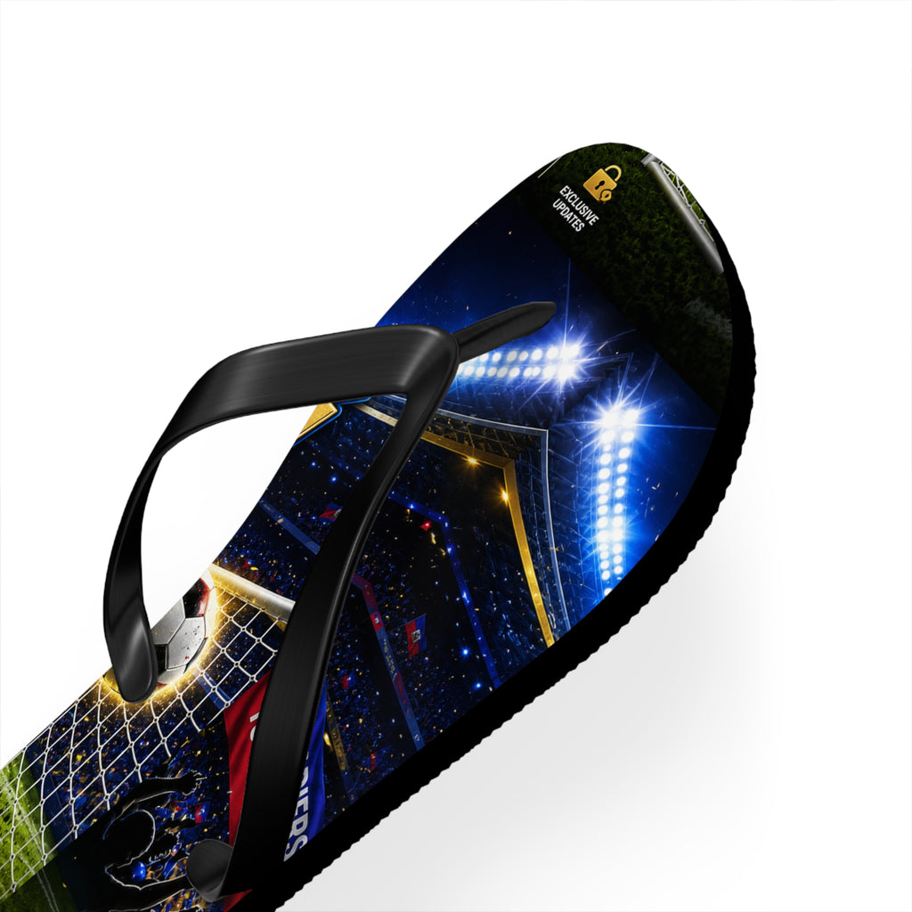 Soccer Stadium Flip Flops - Goal Night Match Design
