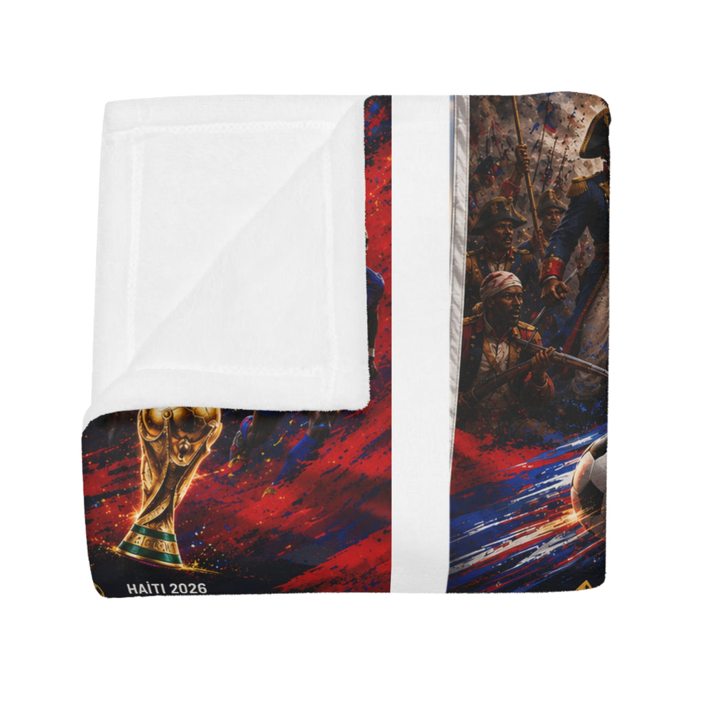 World Cup 2026 Soccer Plush Fleece Blanket - 'Vertières 1803' Haitian Pride Design