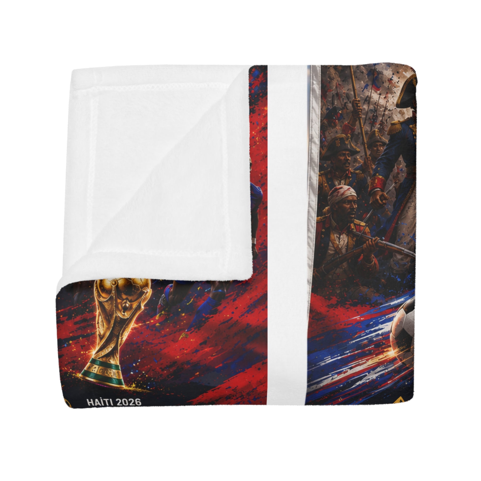 World Cup 2026 Soccer Plush Fleece Blanket - 'Vertières 1803' Haitian Pride Design