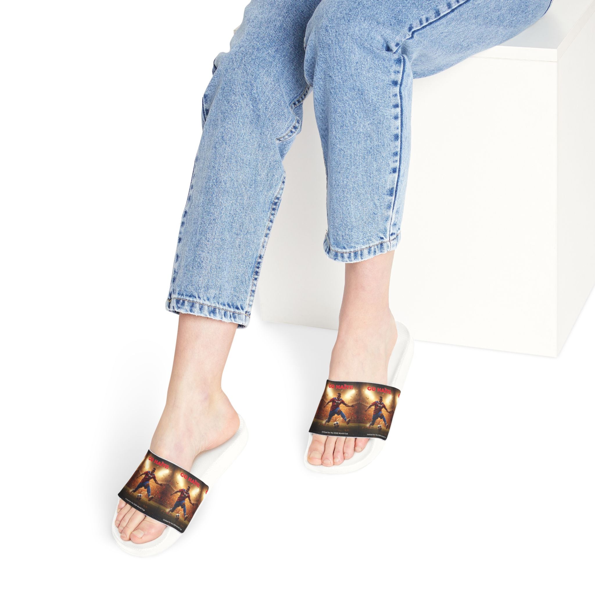 Removable-Strap Slide Sandals with Nightscape Graphic