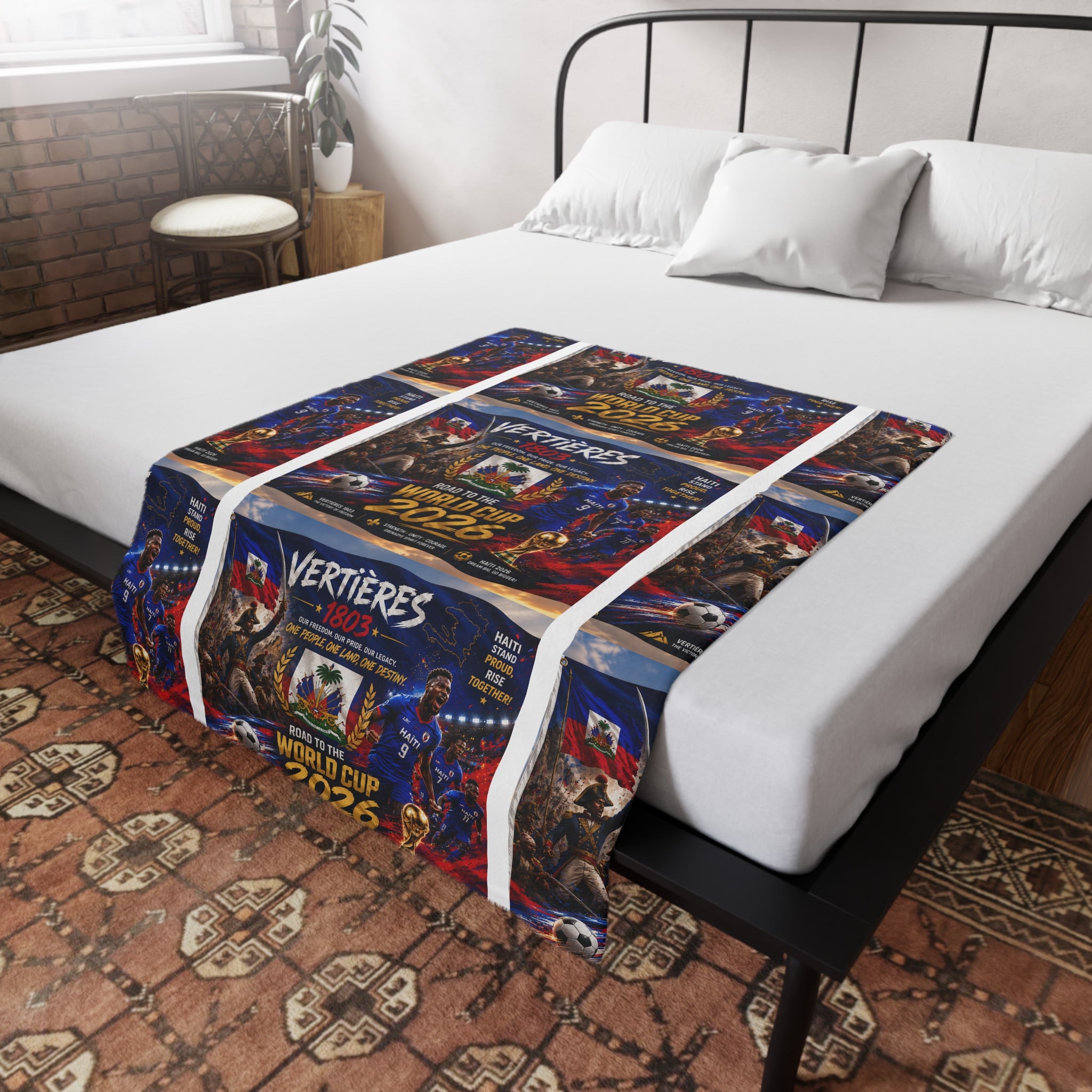 World Cup 2026 Soccer Plush Fleece Blanket - 'Vertières 1803' Haitian Pride Design