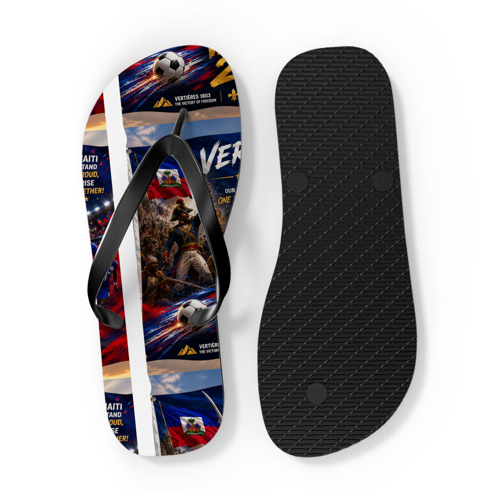 Patriotic Soccer Flip Flops — Haiti Flag & Players Beach Sandals