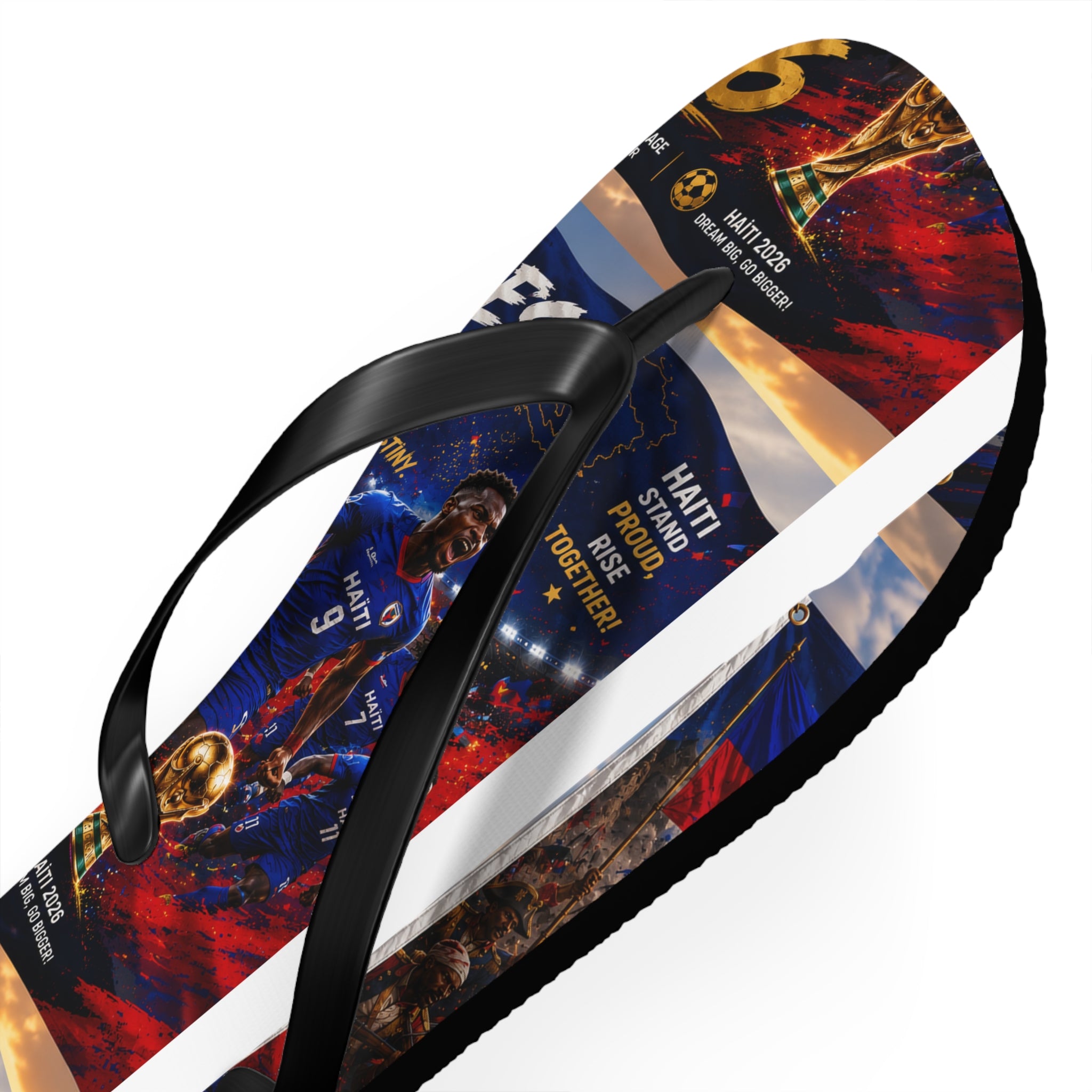 Patriotic Soccer Flip Flops — Haiti Flag & Players Beach Sandals