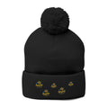 Embroidered Pom-Pom Beanie — Cute Mini Ducklings Knit Hat