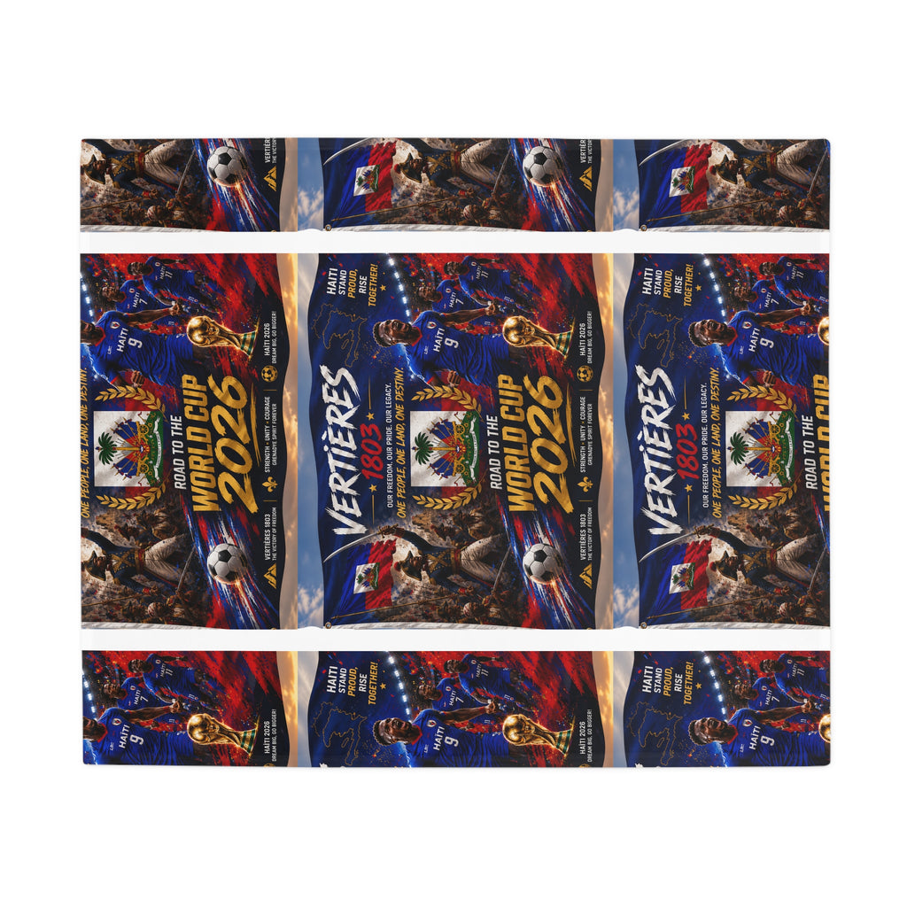 World Cup 2026 Soccer Plush Fleece Blanket - 'Vertières 1803' Haitian Pride Design