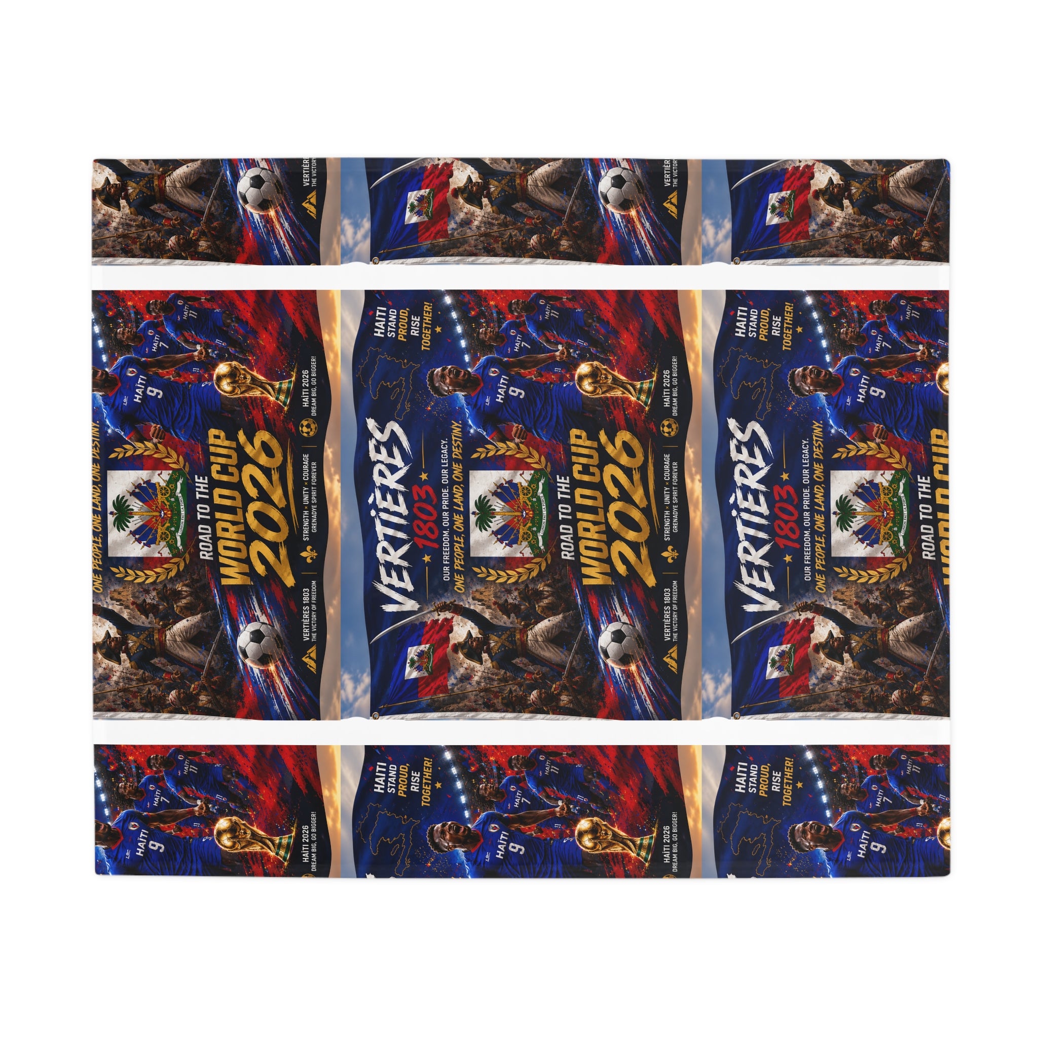 World Cup 2026 Soccer Plush Fleece Blanket - 'Vertières 1803' Haitian Pride Design
