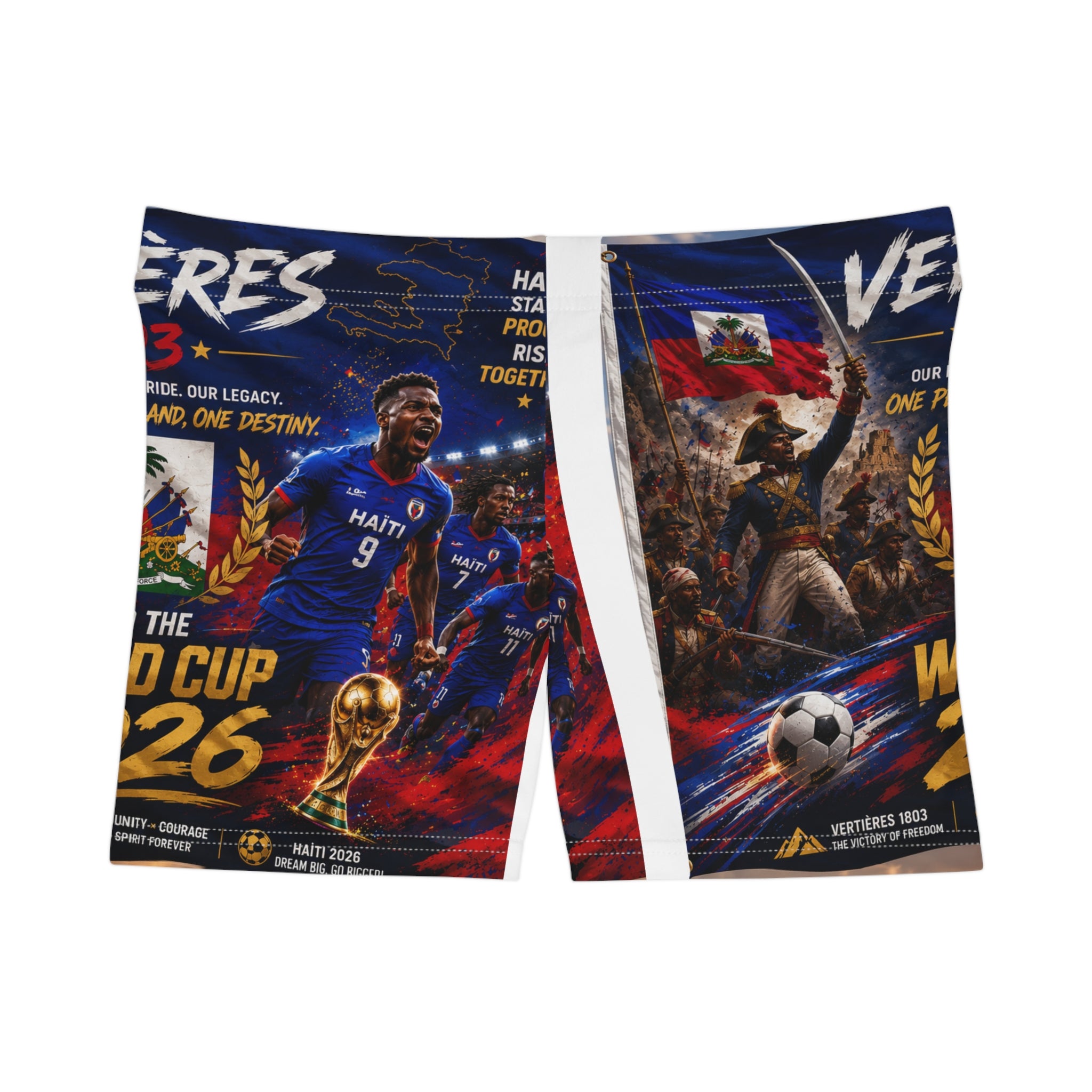 Haiti World Cup 2026 Soccer Women's Shorts — Vertières 1803 Football Tribute AOP