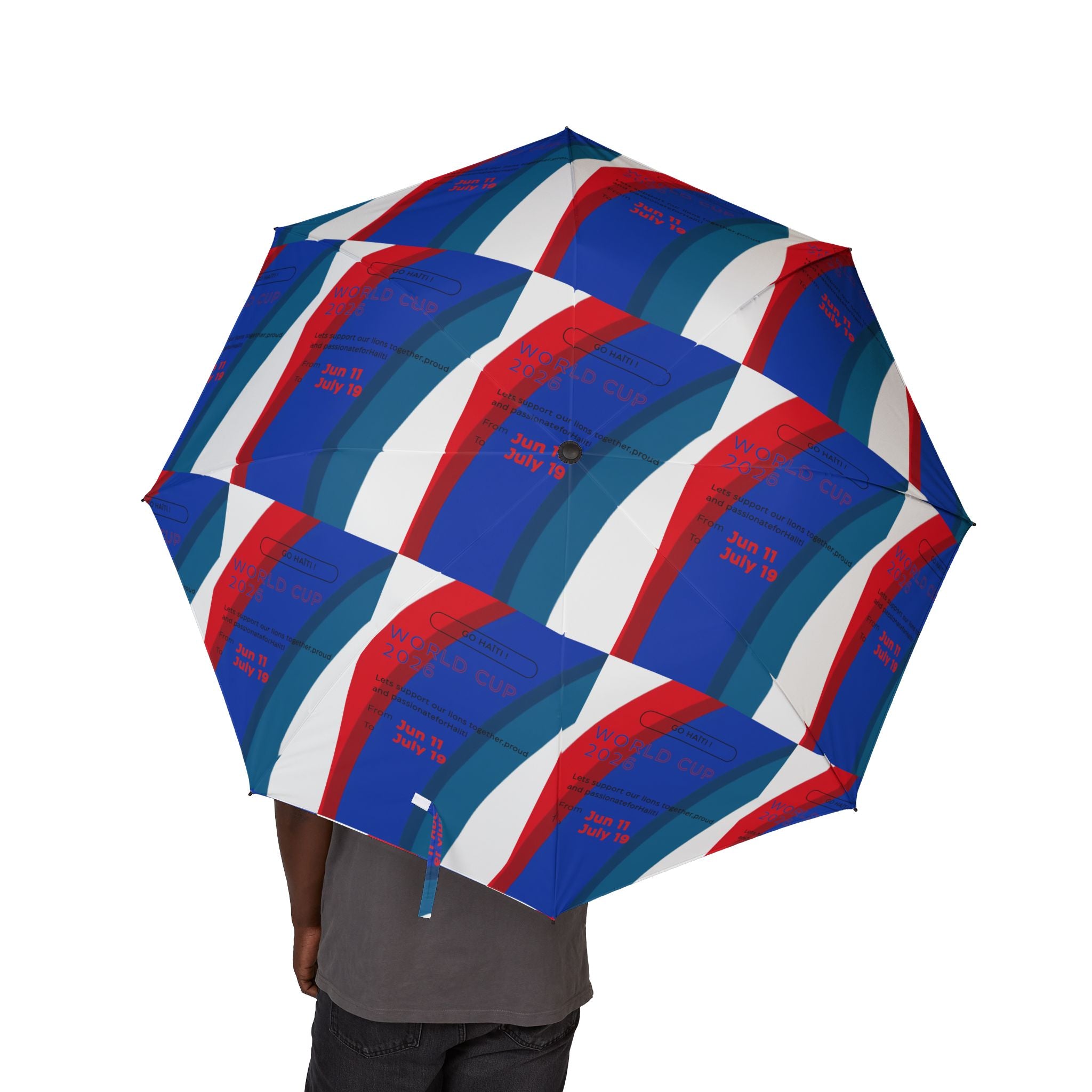 Compact Foldable Umbrella — Red White & Blue Wave Pattern, Semi-Automatic Travel Umbrella