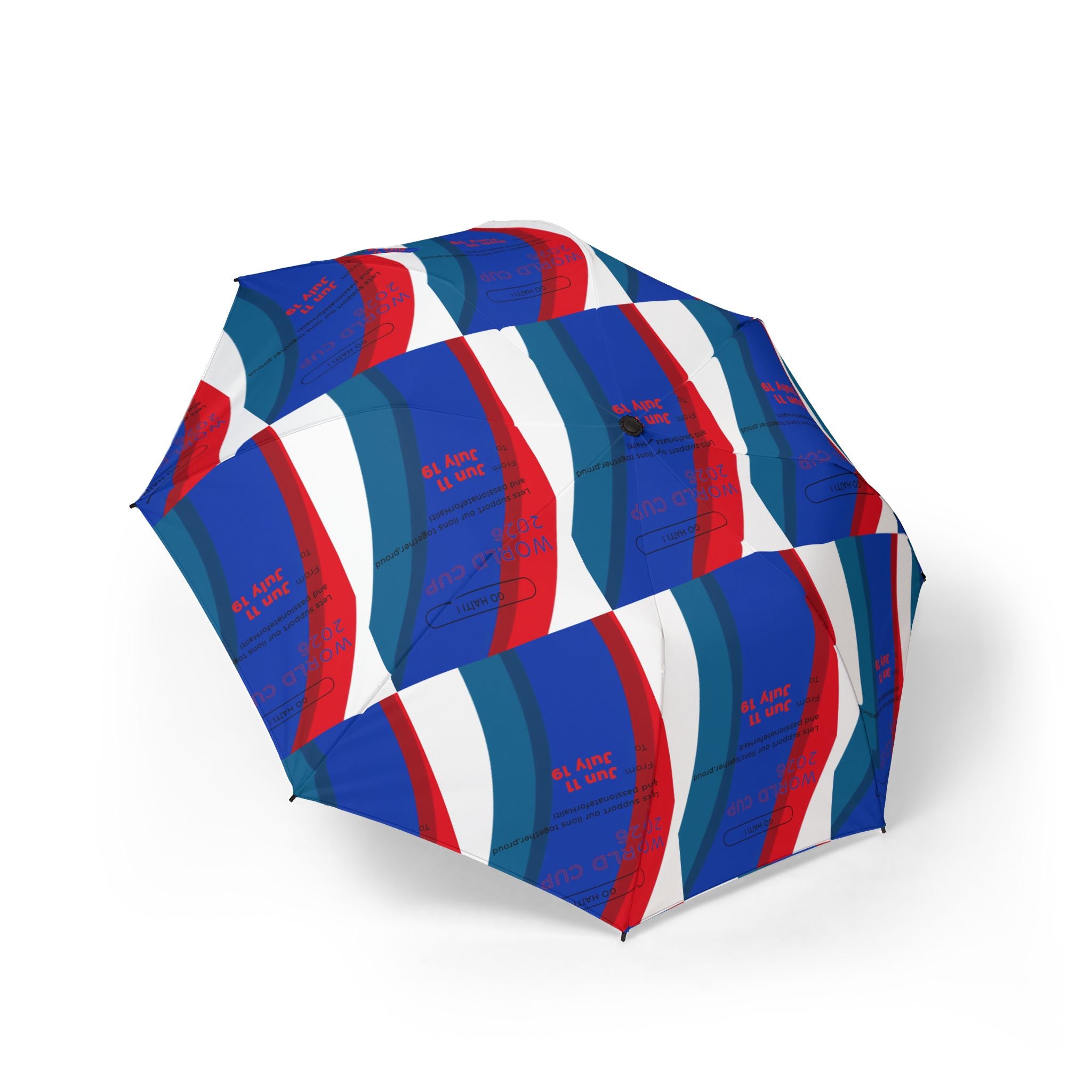 Compact Foldable Umbrella — Red White & Blue Wave Pattern, Semi-Automatic Travel Umbrella