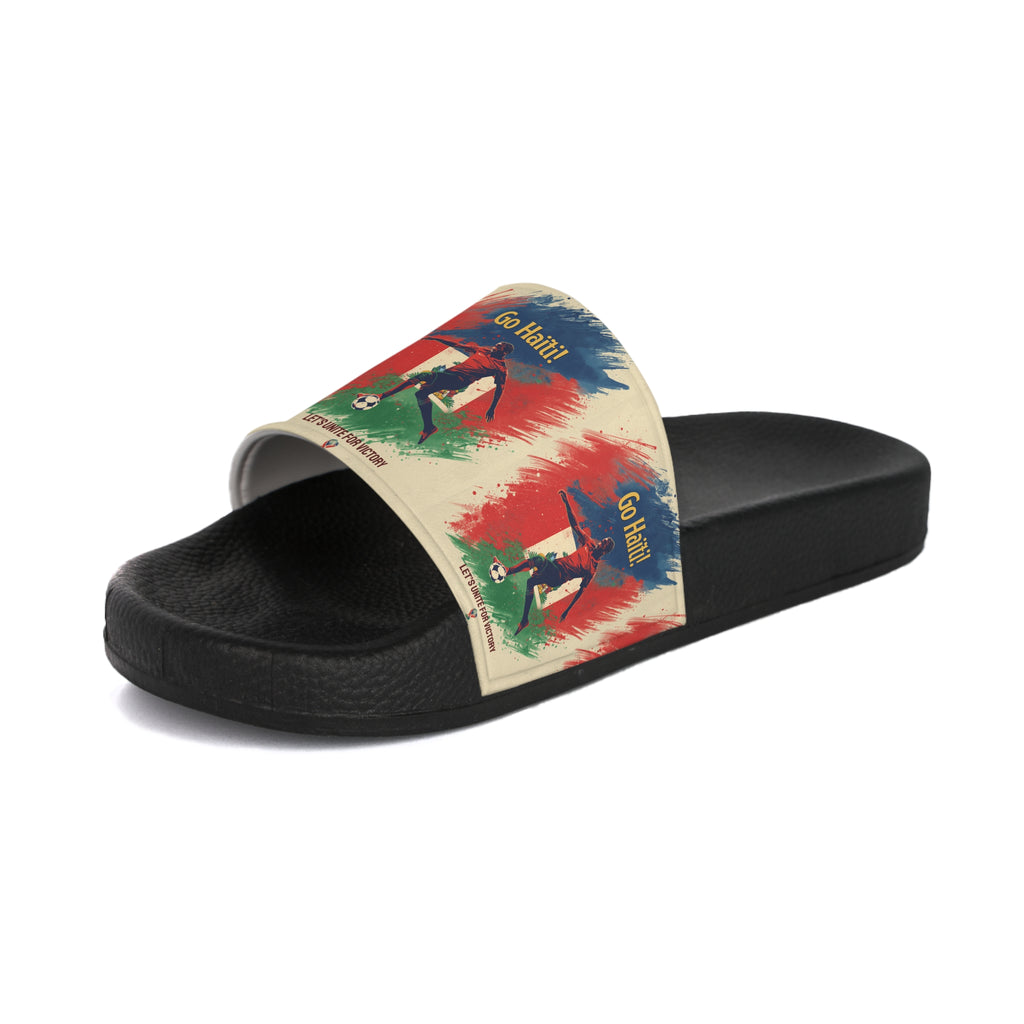 Slide Sandals — Retro Surf Graphic “Go Higher” Beach Slides