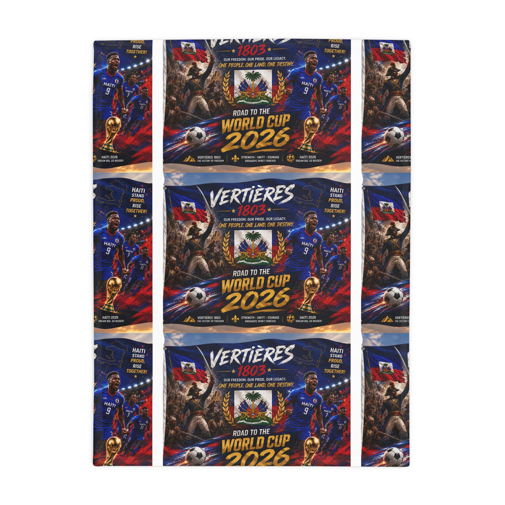 World Cup 2026 Soccer Plush Fleece Blanket - 'Vertières 1803' Haitian Pride Design