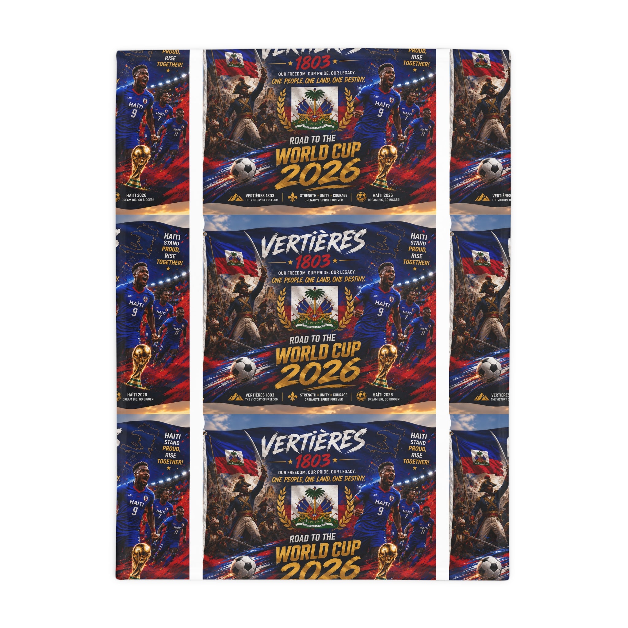 World Cup 2026 Soccer Plush Fleece Blanket - 'Vertières 1803' Haitian Pride Design