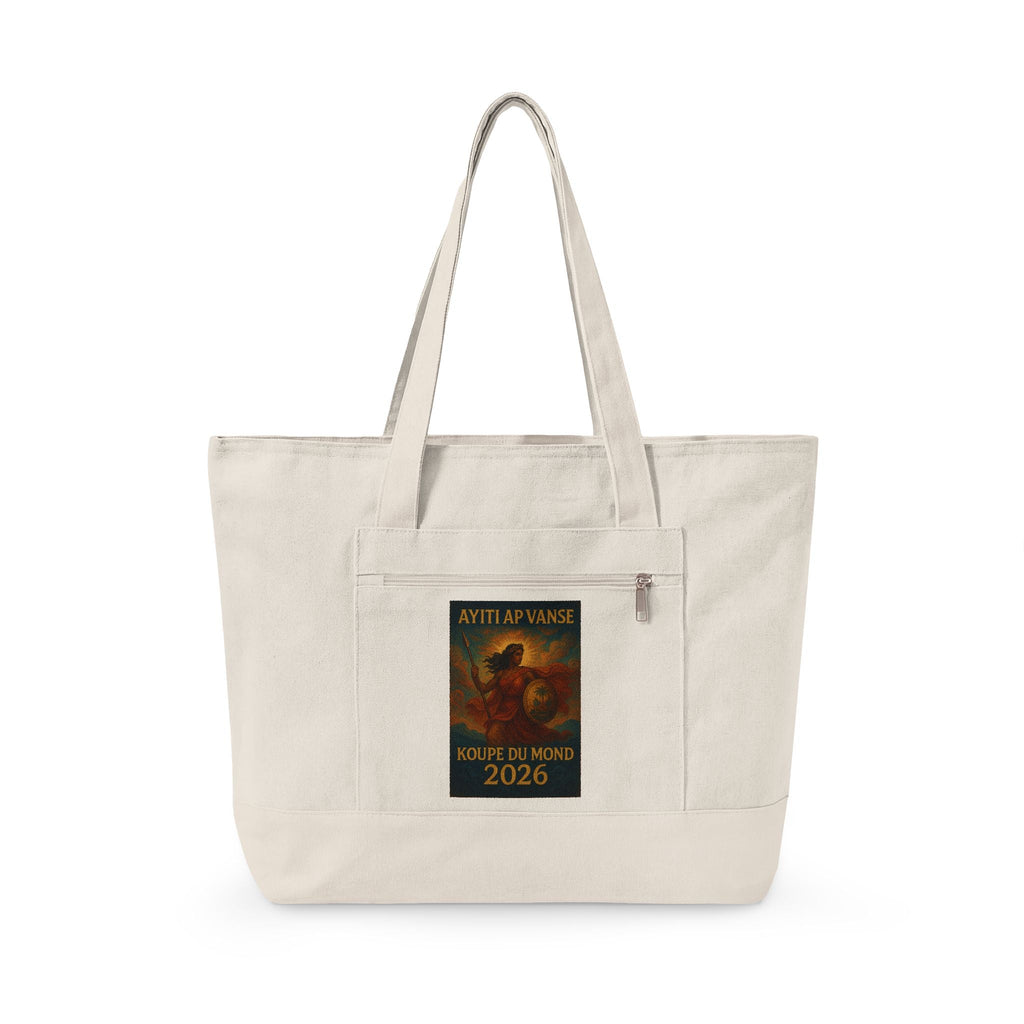 Haiti Flag Canvas Tote Bag – Zippered Travel & Market Tote with Coat of Arms Design